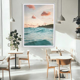 13960366-MGV-CV-24X36-Tropical Seascape Wall Art Canvas Print, Framed Sunset Ocean Art Picture Print, Coastal Aesthetic Perfect Coastal Bohemian Decor