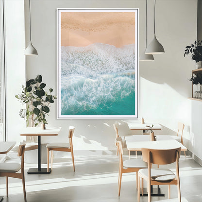 91434062-MGC-FP-24x36_White-Beach Aerial Wall Art Canvas Print, Framed Soft Waves Art Picture Print, Ocean Tranquility Perfect Coastal Minimalist Decor