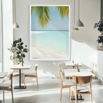 90359351-MGC-FP-24x36_White-Azure Water Wall Art Canvas Print, Framed Tranquil Island Escape Art Picture Print, Clear Blue Ocean Perfect Coastal Minimalist