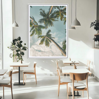 80452931-MGV-CV-24X36-Tropical Palm Trees Wall Art Canvas Print, Framed Coastal Nature Art Picture Print, Relaxing Summer Vibes Perfect Boho Coastal