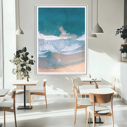 97740681-MGV-CV-24X36-Aerial Beach View Wall Art Canvas Print, Framed Ocean Waves Art Picture Print, Coastal Serenity Perfect Coastal Minimalist Decor