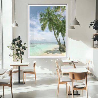80489589-MGV-CV-24X36-Tropical Beach Palm Trees Canvas Print – Island Coastal Wall Art, Bright Ocean Horizon Photography for Bathroom, Lounge & Vacation