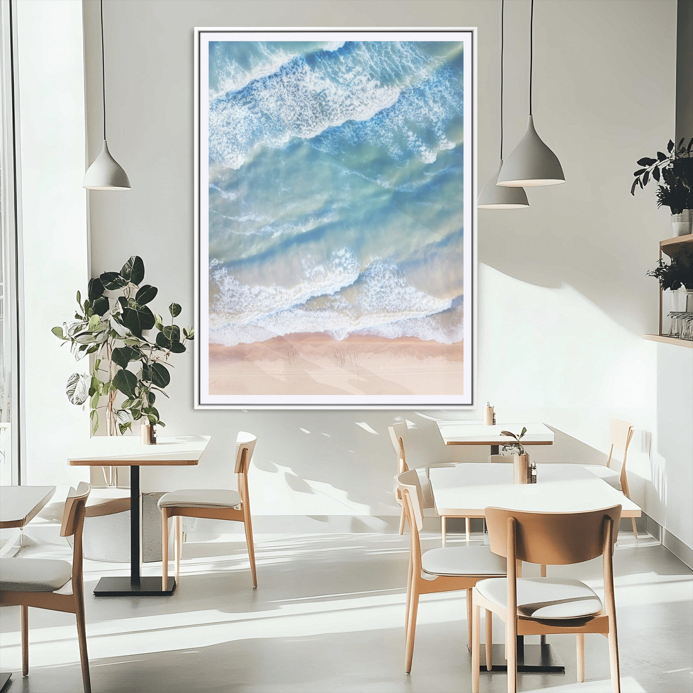 78764781-MGV-CV-24X36-Ocean Wall Art – Aerial Waves and Sandy Shore Canvas Print, Coastal Photography Decor for Bedroom, Living Room, Office, Beach