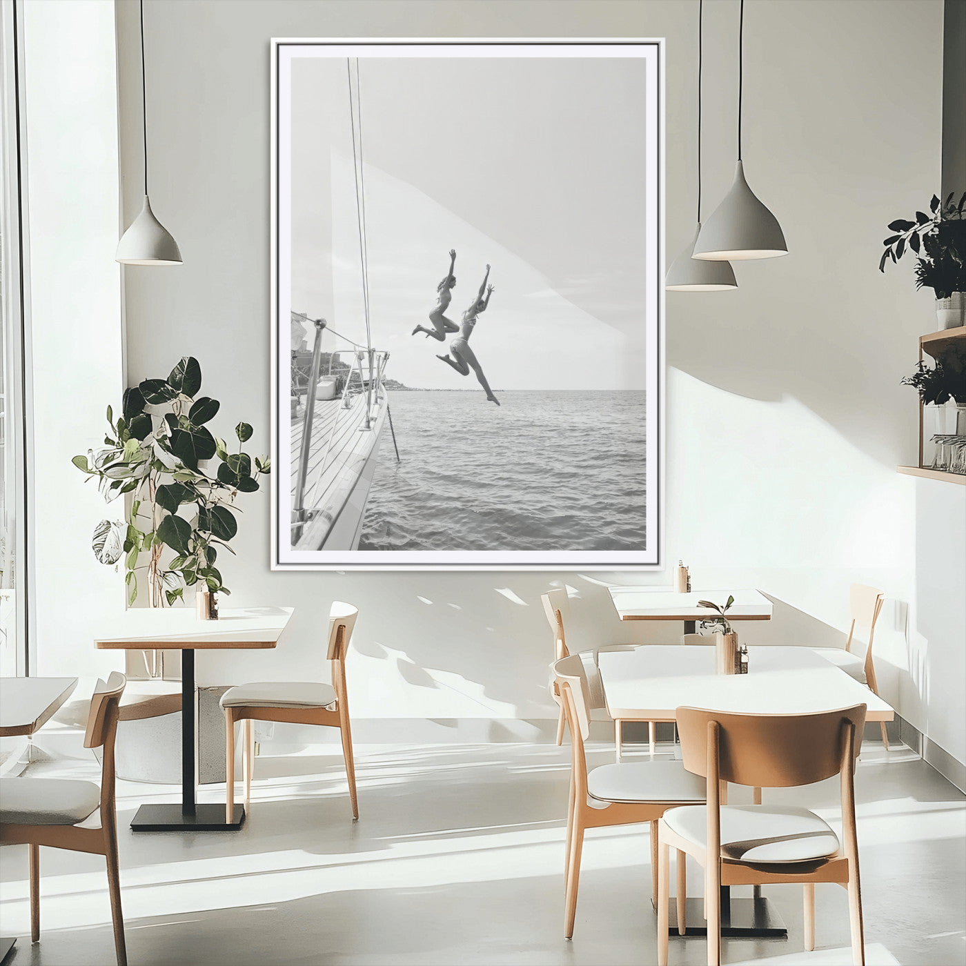 34708932-MGV-CV-24X36-Sailing Adventure Wall Art – Black and White Ocean Jump Canvas Print, Nautical Lifestyle Photography Decor for Living Room,