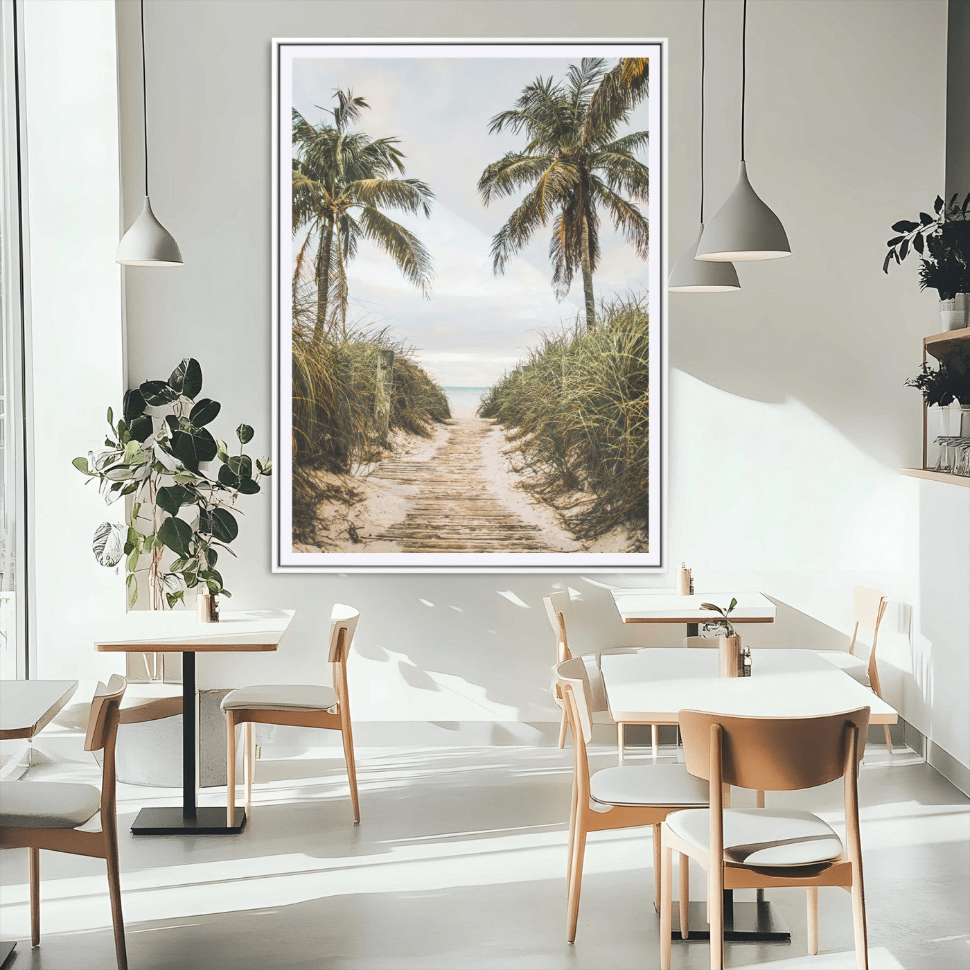 53859552-MGV-CV-24X36-Tropical Beach Wall Art – Palm Tree Pathway Canvas Print, Coastal Paradise Photography Decor for Living Room, Bedroom, Office,