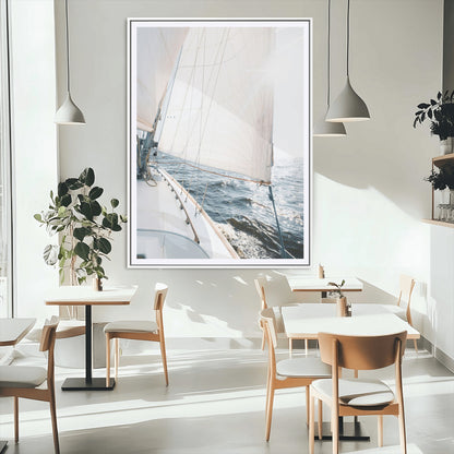 95552990-MGC-FP-24x36_White-Nautical Sailing Wall Art – Sailboat with White Sails and Ocean Waves, Coastal Photography Print, Seaside Decor for Beach House &