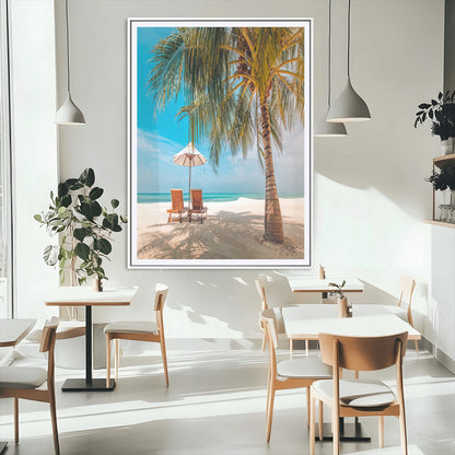 51024-MGV-CV-24X36-Tropical Beach Wall Art Canvas Print, Framed Palm Tree Art Picture Print, Sandy Shoreline Perfect Minimalist Coastal Decor Artwork