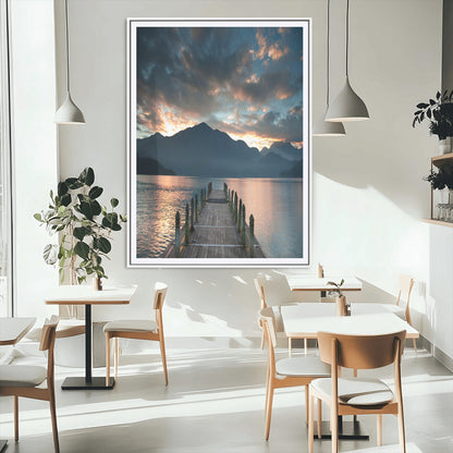 16043-MGC-FP-24x36_White-Mountain Lake Wall Art Canvas Print, Framed Sunset Reflection Art Picture Print, Calm Horizon Perfect Moody Nature Decor Artwork