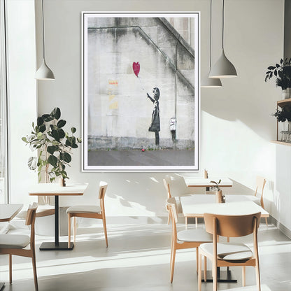 35033-MGC-FP-24x36_White-Balloon Girl Wall Art Canvas Print, Framed Street Banksy Art Picture Print, Urban Contrast Perfect Minimal Urban Decor Artwork