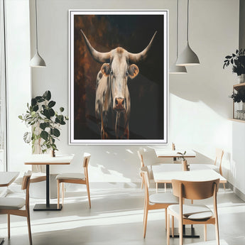 11823-MGC-FP-24x36_White-Texas Longhorn Wall Art Canvas Print, Framed Western Bull Art Picture Print, Rustic Cow Perfect Rustic Western Decor Artwork