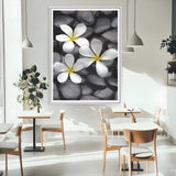 45657-MGC-FP-24x36_White-Large Wall Art White Flowers on Black Zen Meditation Stones Vertical Canvas Print