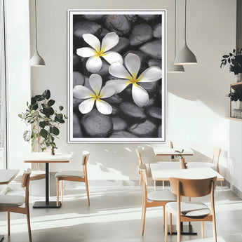 45657-MGC-FP-24x36_White-Large Wall Art White Flowers on Black Zen Meditation Stones Vertical Canvas Print