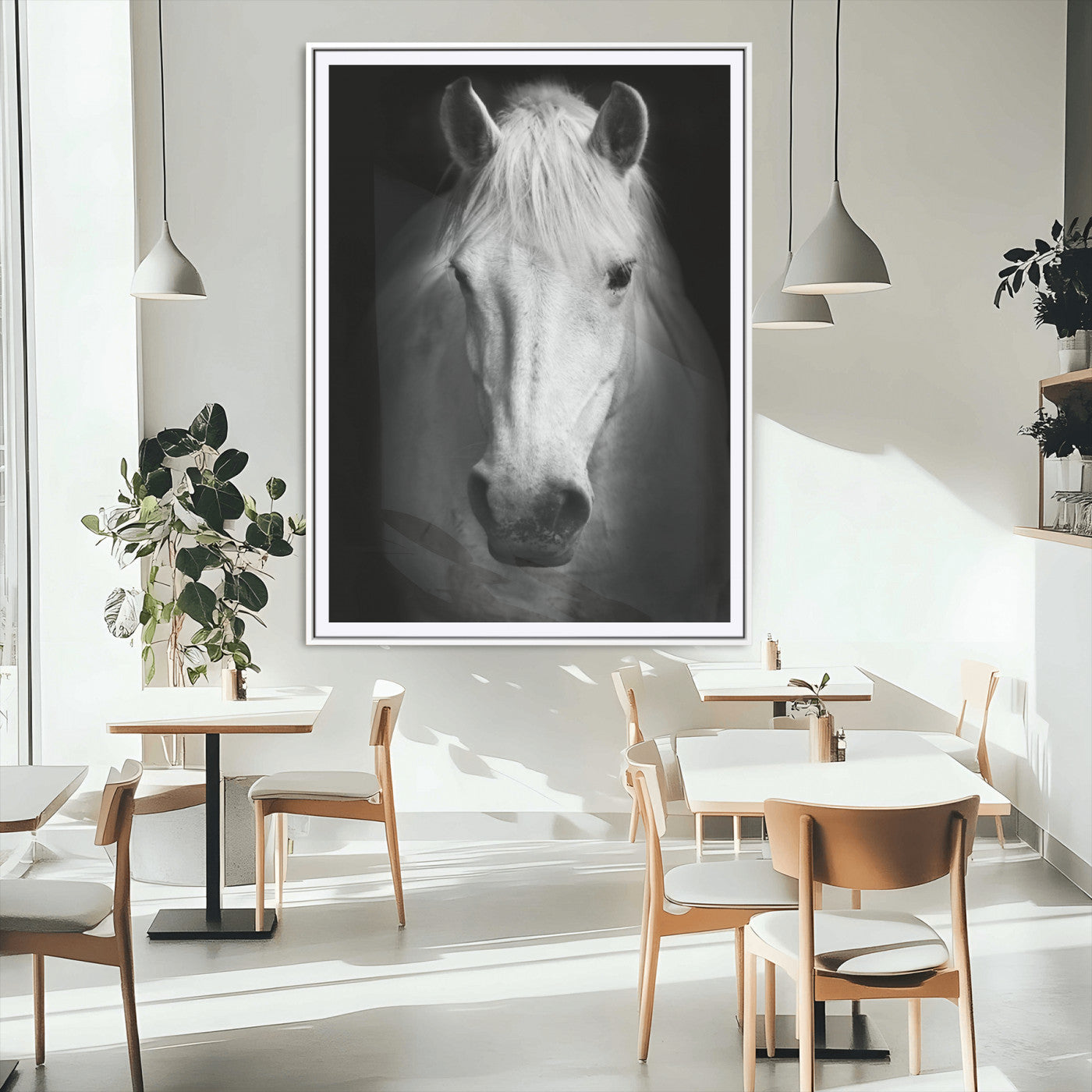 36639-MGC-FP-24x36_White-Large Wall Art White Horse on Black Background Canvas Print