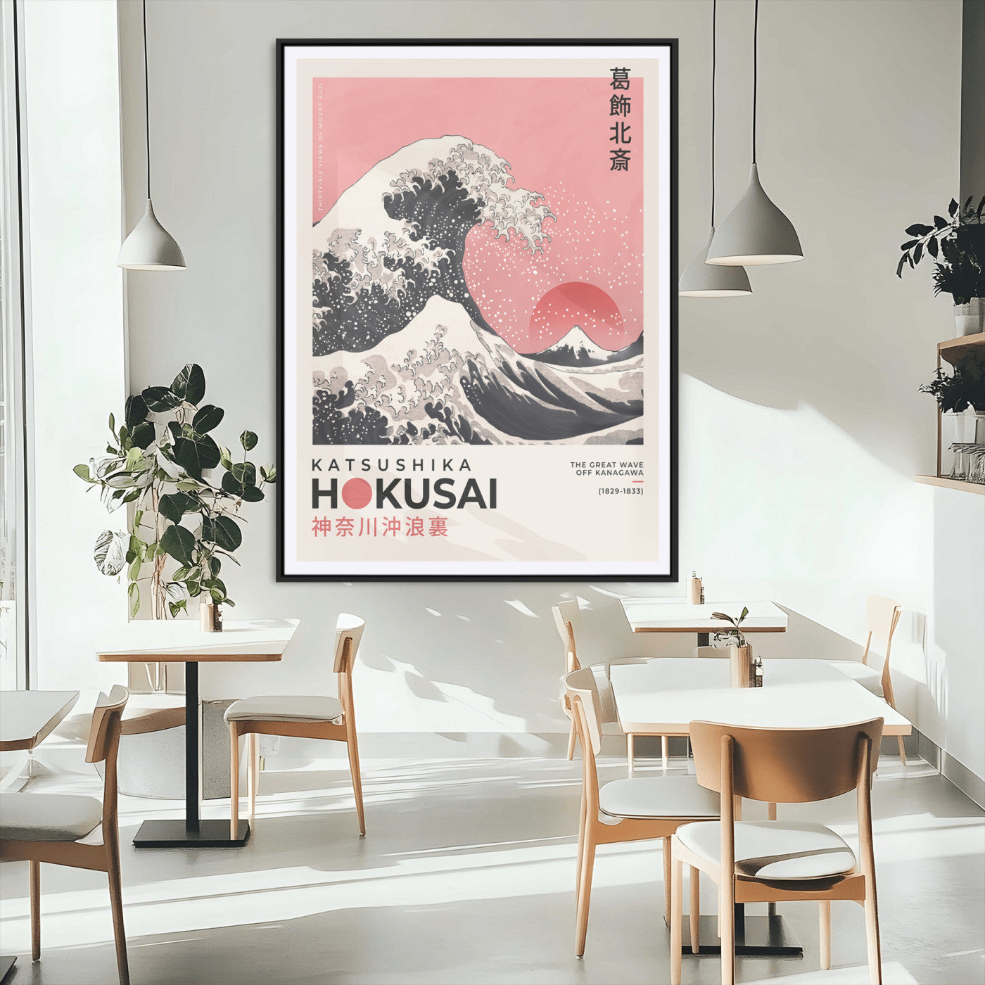 66456-MGC-FP-24x36_Black-Hokusai Great Wave Wall Art – Iconic Japanese Canvas Print with Mount Fuji, Pink Ocean Waves, Classic Asian Decor for Living Room