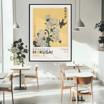 11004-MGC-FP-24x36_Black-Hokusai Hydrangea Wall Art – Japanese Floral Canvas Print with Swallow Bird, Classic Ukiyo-e Nature Decor for Bedroom, Office or