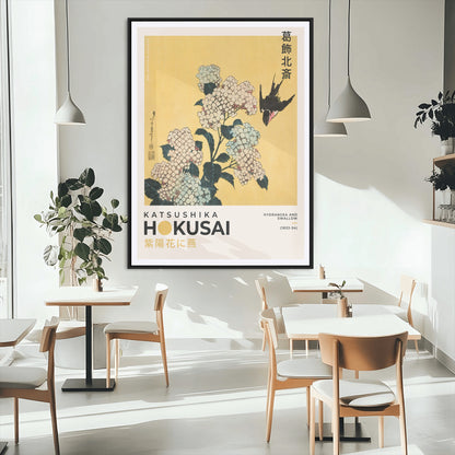 11004-MGC-FP-24x36_Black-Hokusai Hydrangea Wall Art – Japanese Floral Canvas Print with Swallow Bird, Classic Ukiyo-e Nature Decor for Bedroom, Office or