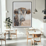 50803532-MGC-FP-24x36_Black-Texas Longhorn Wall Art Canvas Print, Framed Speckled Cow Art Picture Print, Horned Bull Perfect Rustic Western Decor Artwork