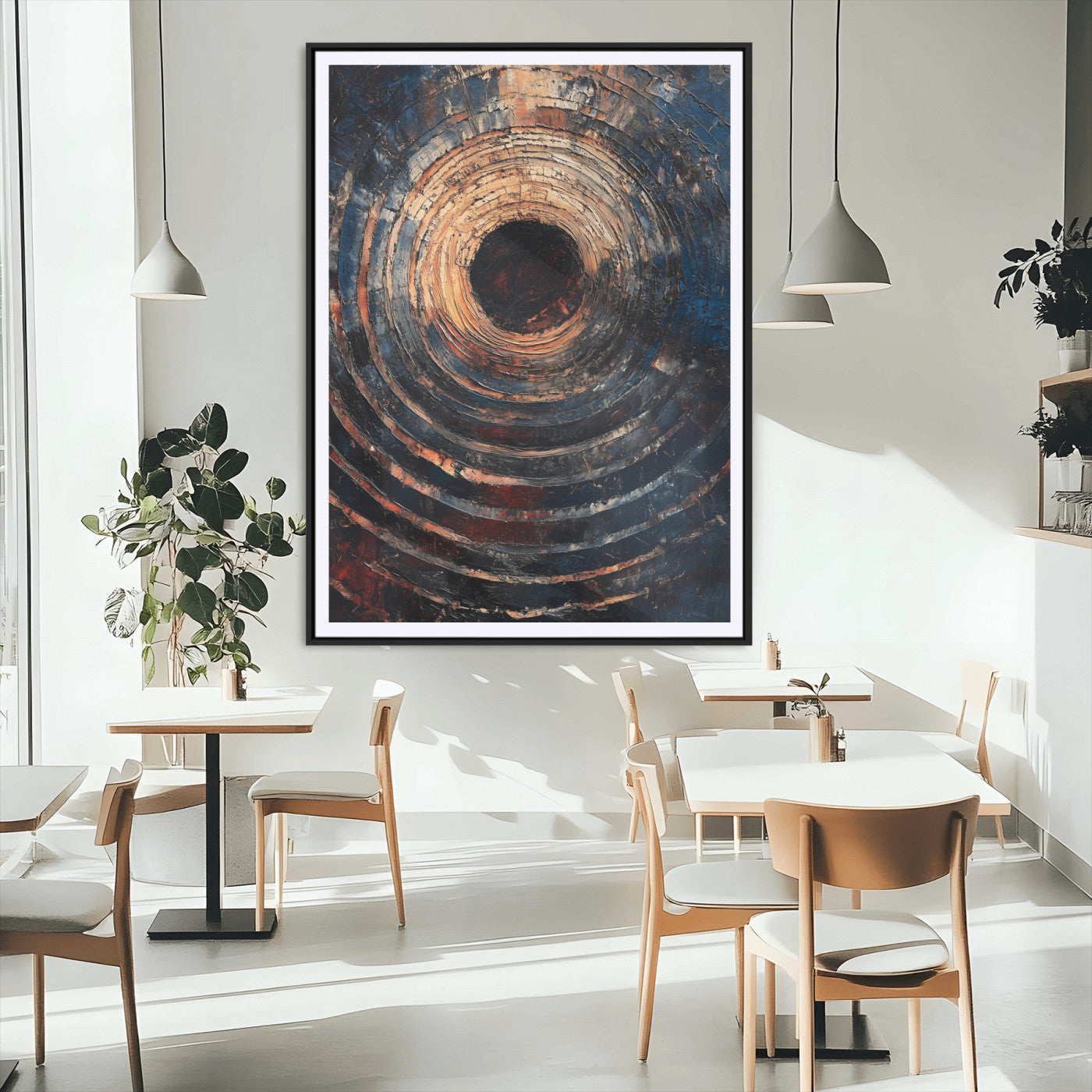 77401573-MGC-FP-24x36_Black-Textured Spiral Wall Art Canvas Print, Framed Abstract Void Art Picture Print, Wooden Vortex Perfect Modern Industrial Decor
