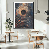 77401573-MGC-FP-24x36_Black-Textured Spiral Wall Art Canvas Print, Framed Abstract Void Art Picture Print, Wooden Vortex Perfect Modern Industrial Decor