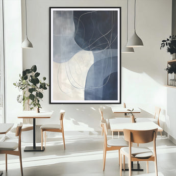 62566633-MGC-FP-24x36_Black-Navy Abstract Wall Art Canvas Print, Framed Minimal Lineart Art Picture Print, Abstract Shapes Perfect Minimalist Abstract Decor