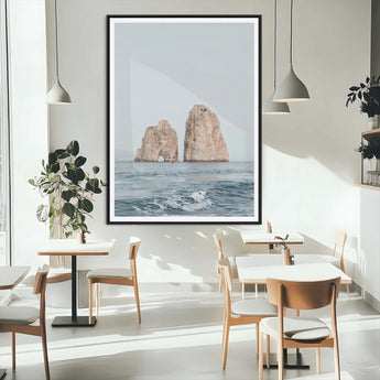 23148844-MGV-CV-24X36-Faraglioni Capri Wall Art Canvas Print, Framed Serene Ocean Art Picture Print, Mediterranean Coastal Perfect Mediterranean