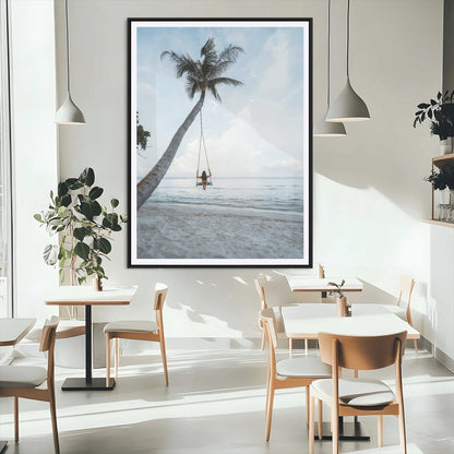 86062249-MGV-CV-24X36-Tropical Swing Wall Art Canvas Print, Framed Ocean Horizon Art Picture Print, Palm Trees Perfect Tropical Minimalist Decor Artwork