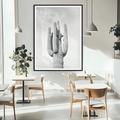 17148959-MGV-CV-24X36-Saguaro Cactus Wall Art Canvas Print, Framed Monochrome Desert Art Picture Print, Black White Cactus Perfect Southwestern