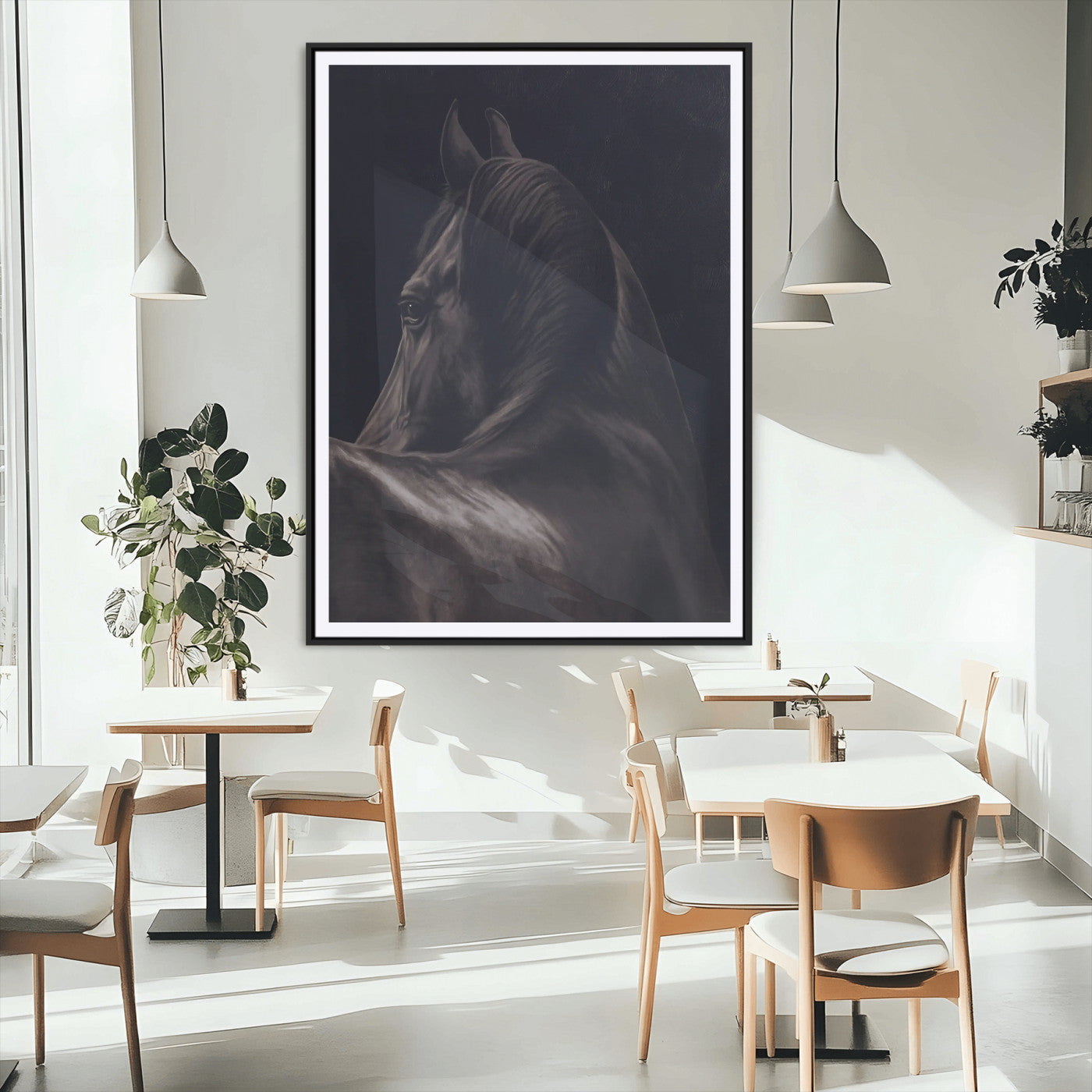 67026880-MGC-FP-24x36_Black-Black Horse Portrait Wall Art Canvas Print, Framed Moody Horse Decor Art Picture Print, Equestrian Wall Style Perfect Masculine