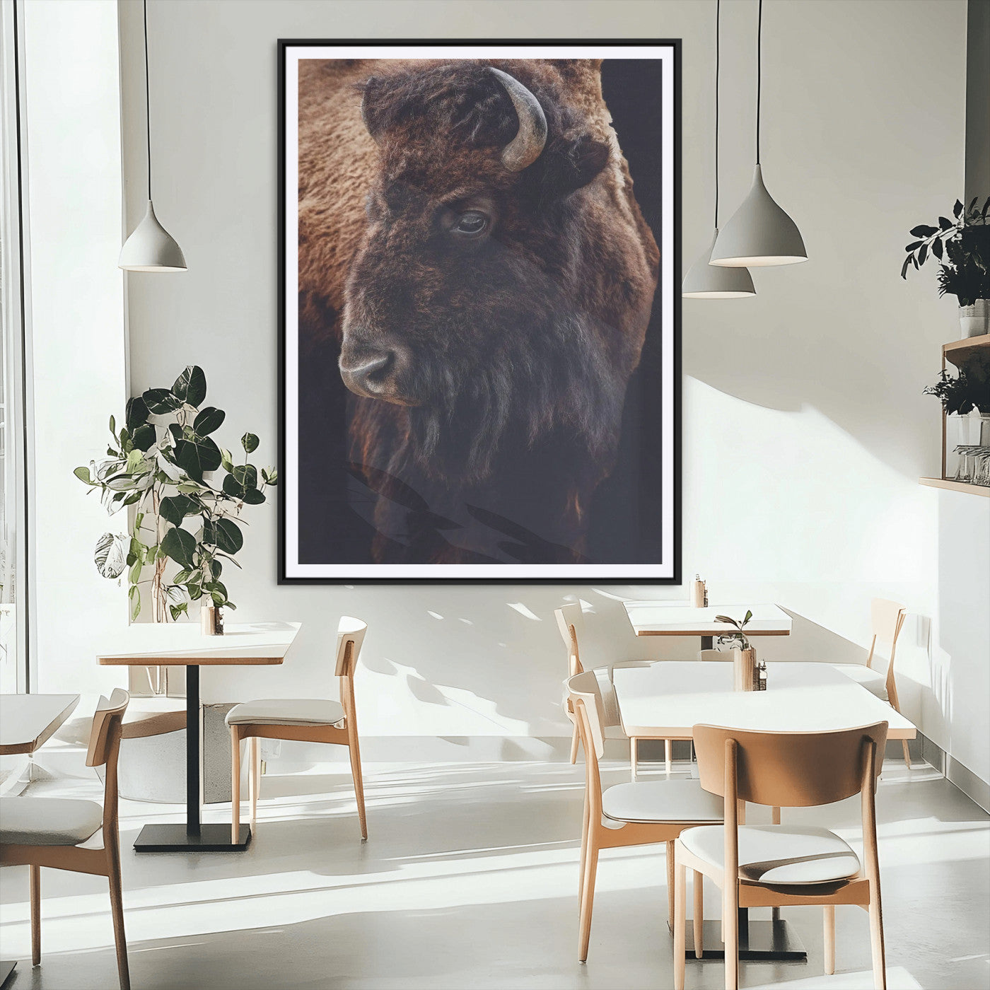56758157-MGC-FP-24x36_Black-Bison Portrait Wall Art Canvas Print, Framed Rustic Wall Accent Art Picture Print, Lodge Style Perfect Rustic Lodge Decor Artwork