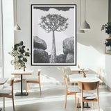 60628080-MGC-FP-24x36_Black-Bold Tree Silhouette Wall Art Canvas Print, Framed Sculptural Tree Shape Art Picture Print, Desert Tree Perfect Modern Desert