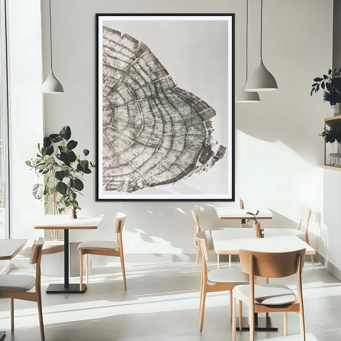 57798204-MGV-CV-24X36-Botanical Tree Ring Wall Art Canvas Print, Framed Earth Tones Art Picture Print, Tree Ring Canvas Perfect Scandinavian Minimalist