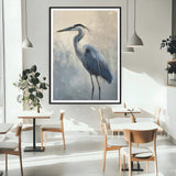 68368019-MGC-FP-24x36_Black-Blue Heron Art Wall Art Canvas Print, Framed Crane Bird Painting Art Picture Print, Elegant Wildlife Scene Perfect Coastal