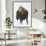 76778120-MGC-FP-24x36_Black-Bison Photography Wall Art Canvas Print, Framed Western Wildlife Art Picture Print, Buffalo On Snow Perfect Western Rustic Decor