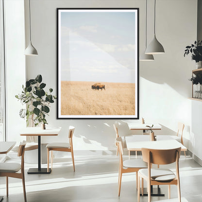 96766166-MGC-FP-24x36_Black-Minimalist Nature Wall Art Canvas Print, Framed Bison In Grassland Art Picture Print, Open Field Perfect Modern Ranch Decor Decor