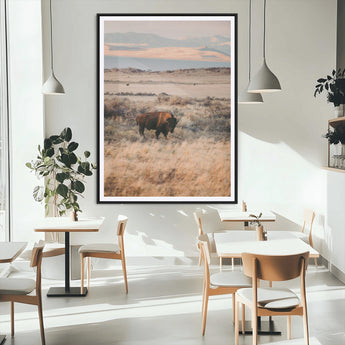 75146693-MGC-FP-24x36_Black-Solitary Buffalo Wall Art Canvas Print, Framed Golden Prairie Art Picture Print, Earthy Tones Perfect Rustic Western Decor Artwork