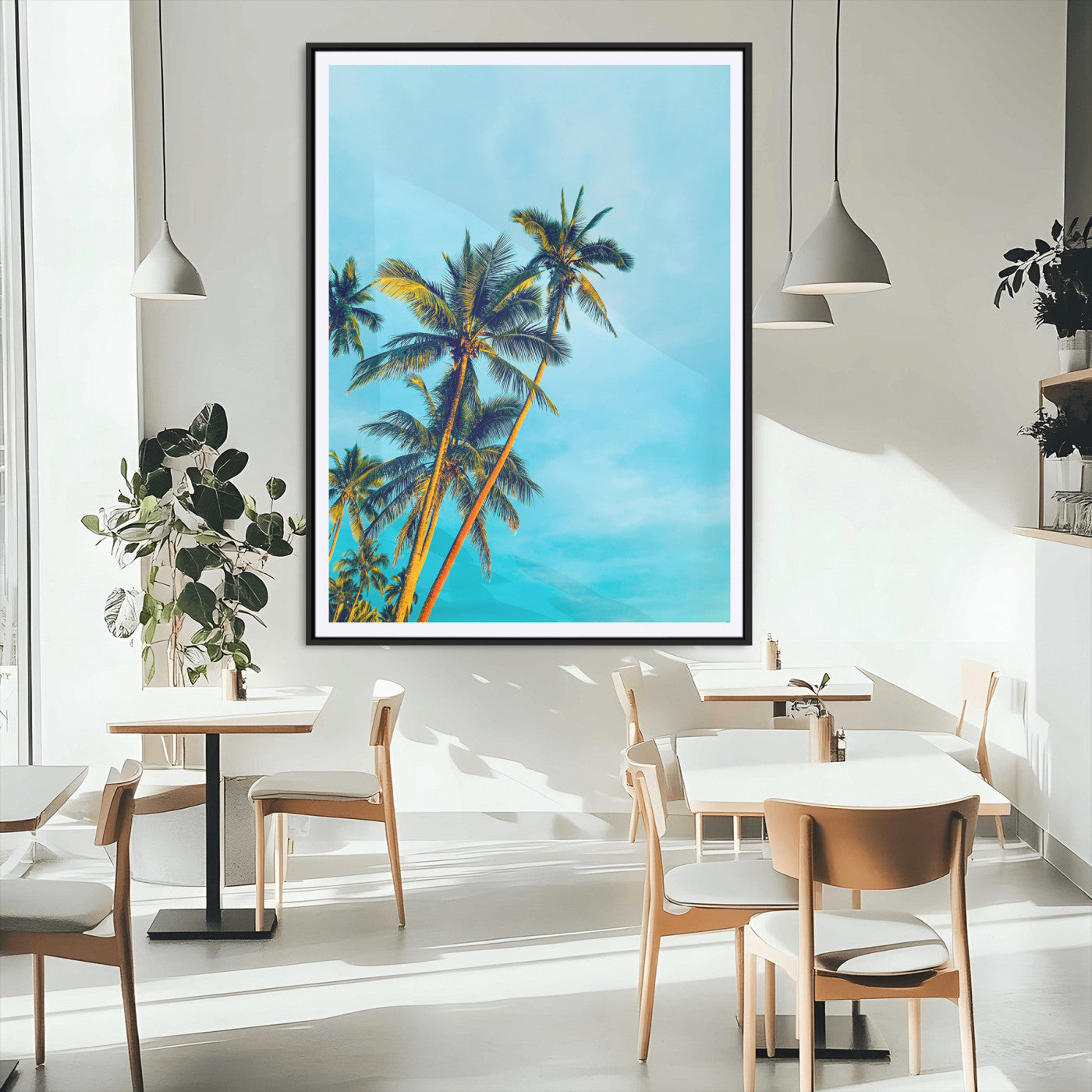 62885569-MGC-FP-24x36_Black-Palm Trees Wall Art Canvas Print, Framed Tropical Vibes Art Picture Print, Blue Sky Perfect Coastal Boho Decor Artwork