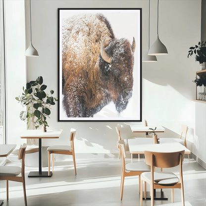27690436-MGC-FP-24x36_Black-Snowy Buffalo Wall Art Canvas Print, Framed Wildlife Photography Art Picture Print, Rustic Lodge Perfect Rustic Lodge Decor Decor