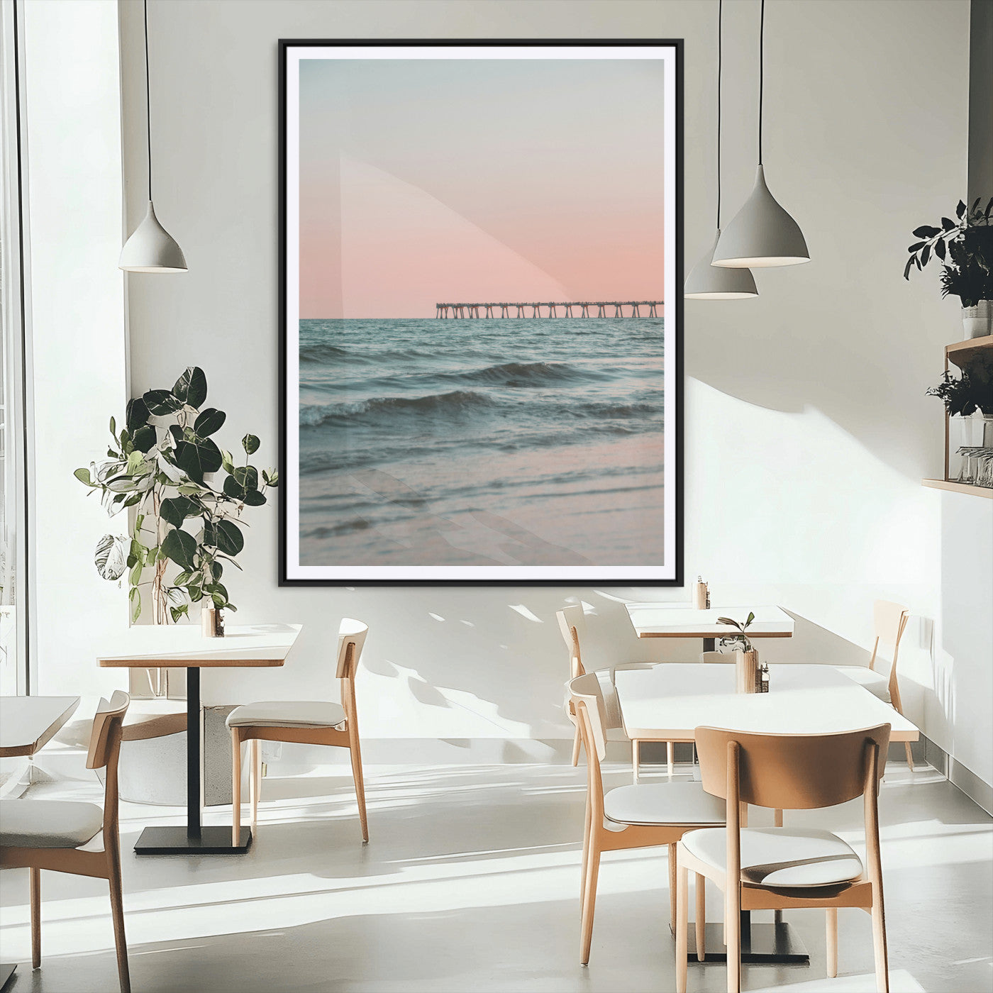 89450227-MGV-CV-24X36-Minimalist Seascape Wall Art Canvas Print, Framed Soft Pastel Sunset Art Picture Print, Tranquil Ocean Perfect Minimalist Coastal