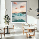 13960366-MGV-CV-24X36-Tropical Seascape Wall Art Canvas Print, Framed Sunset Ocean Art Picture Print, Coastal Aesthetic Perfect Coastal Bohemian Decor