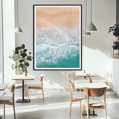 91434062-MGC-FP-24x36_Black-Beach Aerial Wall Art Canvas Print, Framed Soft Waves Art Picture Print, Ocean Tranquility Perfect Coastal Minimalist Decor