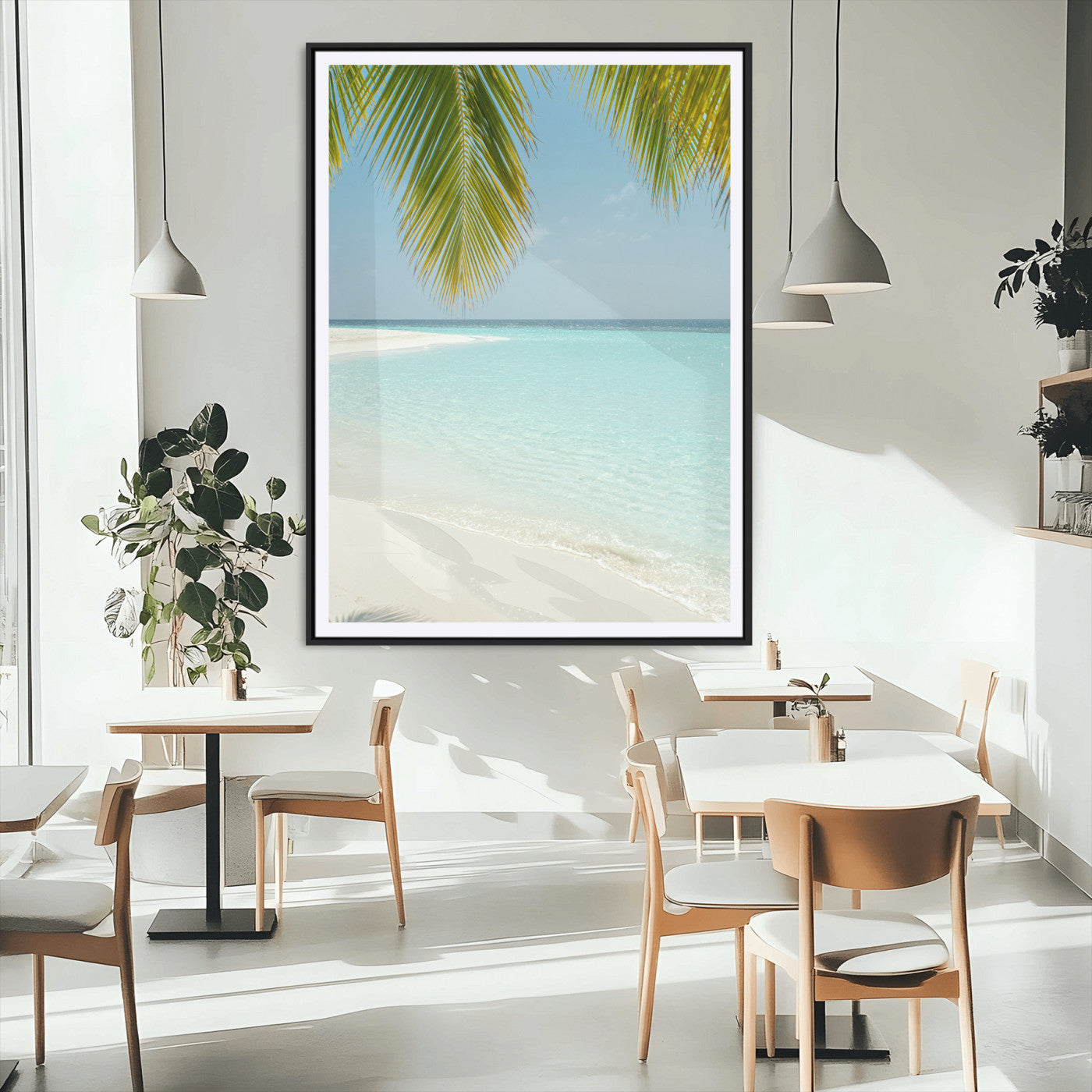 90359351-MGC-FP-24x36_Black-Azure Water Wall Art Canvas Print, Framed Tranquil Island Escape Art Picture Print, Clear Blue Ocean Perfect Coastal Minimalist