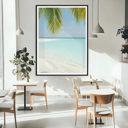 90359351-MGC-FP-24x36_Black-Azure Water Wall Art Canvas Print, Framed Tranquil Island Escape Art Picture Print, Clear Blue Ocean Perfect Coastal Minimalist