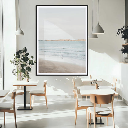 66350373-MGC-FP-24x36_Black-Minimalist Beach Wall Art Canvas Print, Framed Soft Blue Tones Art Picture Print, Tranquil Ocean Perfect Coastal Minimalist Decor