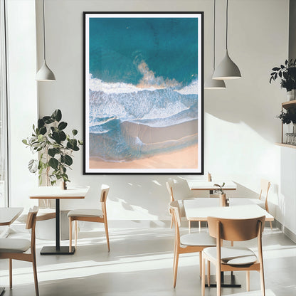 97740681-MGV-CV-24X36-Aerial Beach View Wall Art Canvas Print, Framed Ocean Waves Art Picture Print, Coastal Serenity Perfect Coastal Minimalist Decor