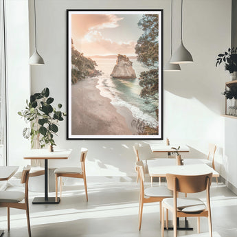 34220311-MGC-FP-24x36_Black-Coastal Rock Wall Art – Sunset Beach Canvas Print with Ocean Waves and Golden Light, Scenic Seaside Photography for Bedroom,