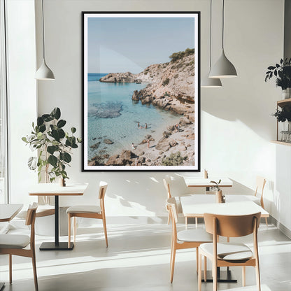 39329622-MGC-FP-24x36_Black-Coastal Wall Art – Turquoise Water and Rocky Beach Canvas Print, Scenic Seaside Photography Decor for Bedroom, Living Room,