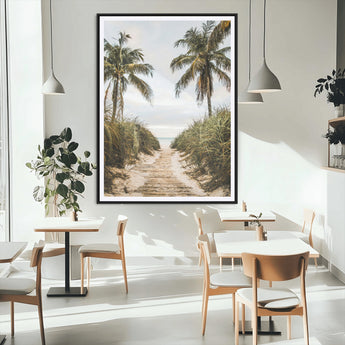 53859552-MGV-CV-24X36-Tropical Beach Wall Art – Palm Tree Pathway Canvas Print, Coastal Paradise Photography Decor for Living Room, Bedroom, Office,
