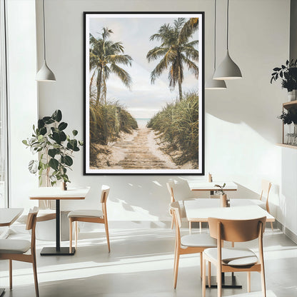 53859552-MGV-CV-24X36-Tropical Beach Wall Art – Palm Tree Pathway Canvas Print, Coastal Paradise Photography Decor for Living Room, Bedroom, Office,