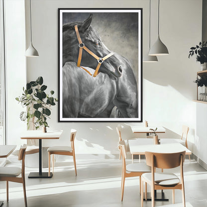 40324916-MGC-FP-24x36_Black-Horse Wall Art – Equestrian Canvas Print, Elegant Black Stallion Portrait with Golden Halter, Rustic Western Photography Decor for