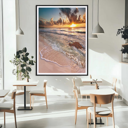 14930-MGC-FP-24x36_Black-Beach Sunset Wall Art Canvas Print, Framed Ocean Horizon Art Picture Print, Tropical Shore Perfect Minimalist Coastal Decor